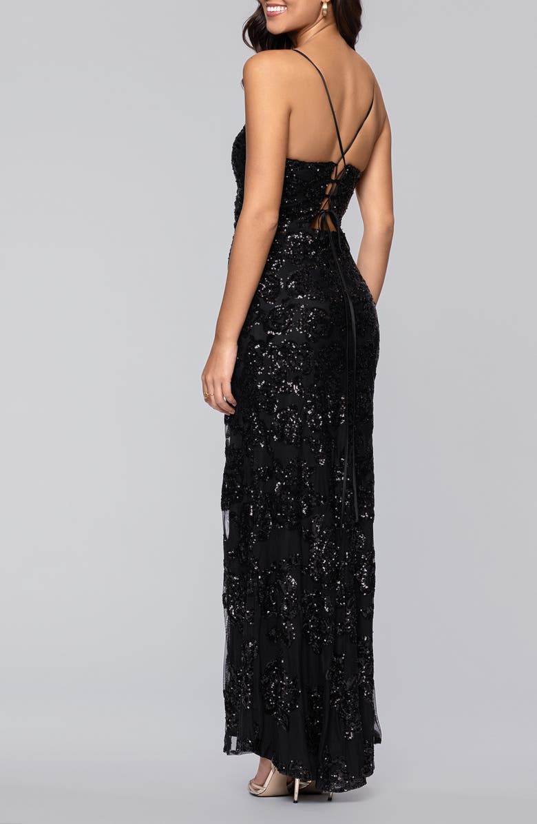 Blondie Nites Rose Sequin Lace-Up Mermaid Gown, Alternate, color, 