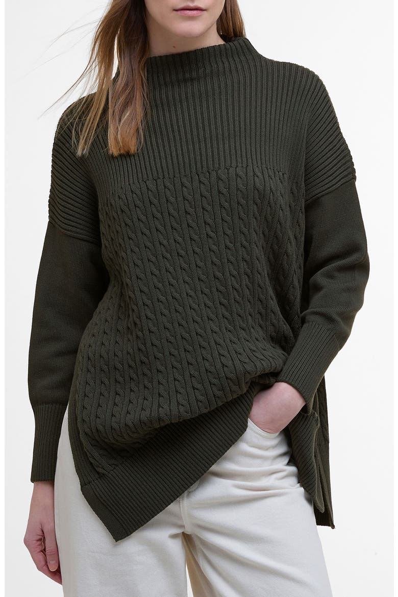Guernsey Mix Stitch Cotton Cape Sweater, Main, color, OLIVE