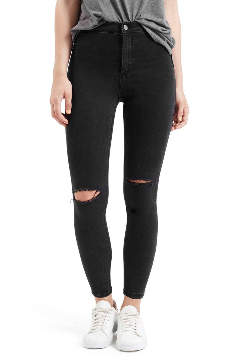 'Joni' Destroyed Moto Jeans, Main, color, BLACK
