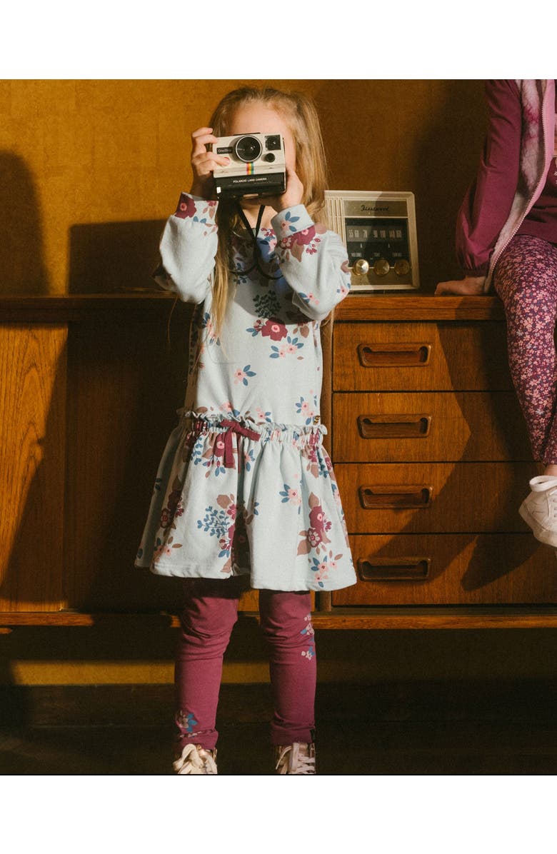 Deux par Deux Girl's Fleece Dress Light Blue Printed Big Flowers, Alternate, color,