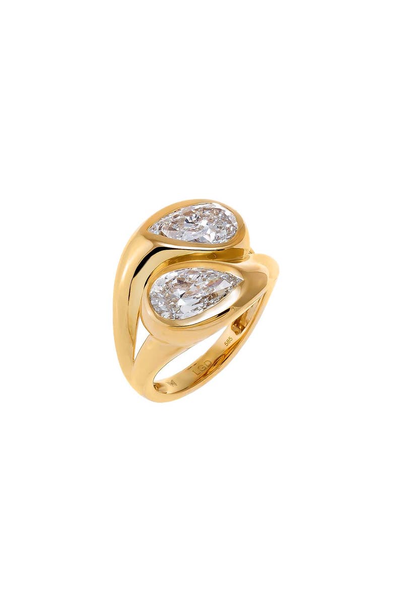 BY ADINA EDEN Lab Grown Diamond Double Pear Bezel Ring 14K, Main, color,