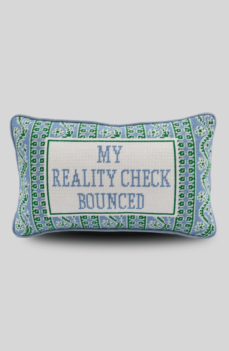 Furbish Reality Check Needlepoint Pillow, Main, color, Light Blue