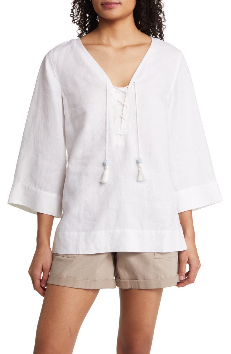 Tommy Bahama Costalina Lace-Up Linen Tunic, Main, color, 