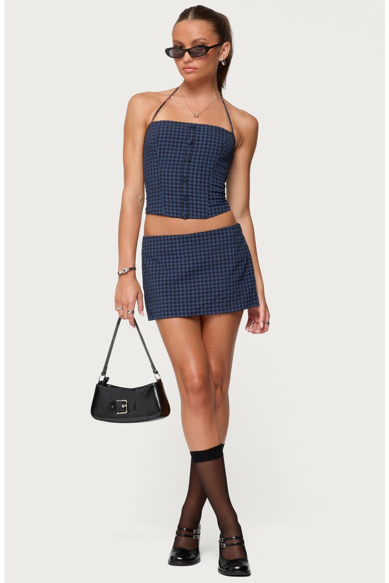 Winsley Gingham Halter Corset Top, Alternate, color, BLUE-AND-BLACK