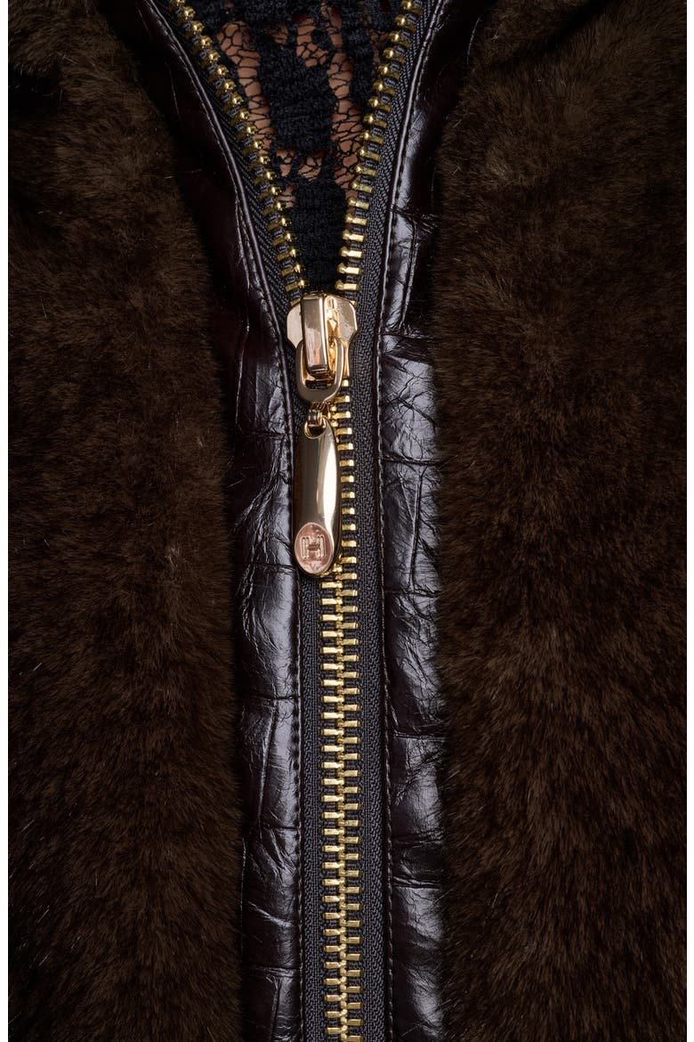 Zip Front Faux Fur Jacket, Alternate, color, BROWN
