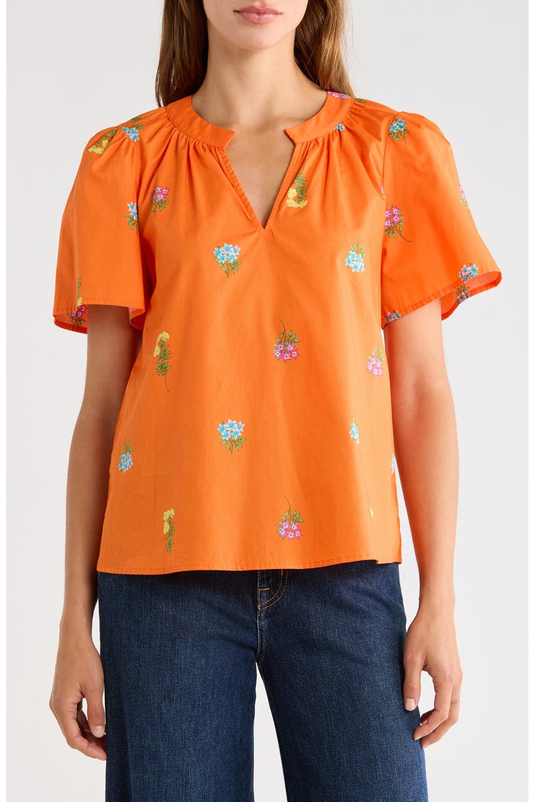 Mely Floral Puff Sleeve Cotton Top, Main, color, ORANGE-MULTI