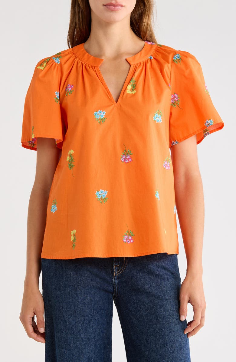 SUGARLIPS Mely Floral Puff Sleeve Cotton Top, Main, color, Orange-Multi