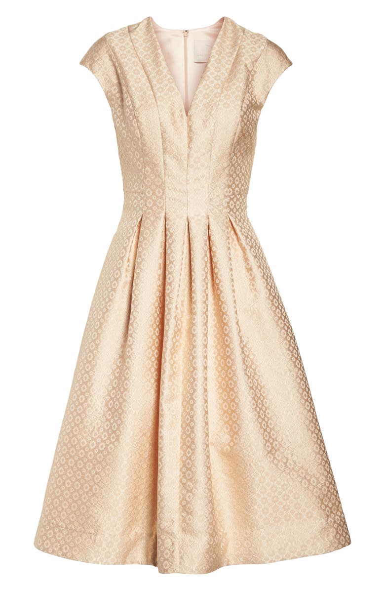 Gal Meets Glam Collection Grace Pleated Jacquard Fit & Flare Dress, Alternate, color,