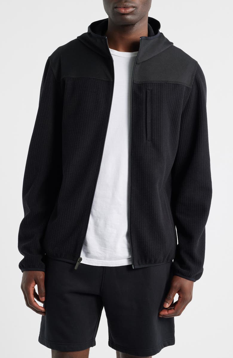 Zella Full Zip Grid Fleece Jacket, Main, color, Black Caviar