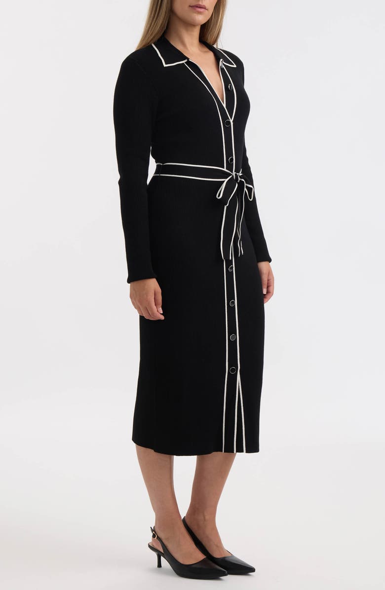 Ellen Tracy Tipped Long Sleeve Shirtdress, Alternate, color, Black