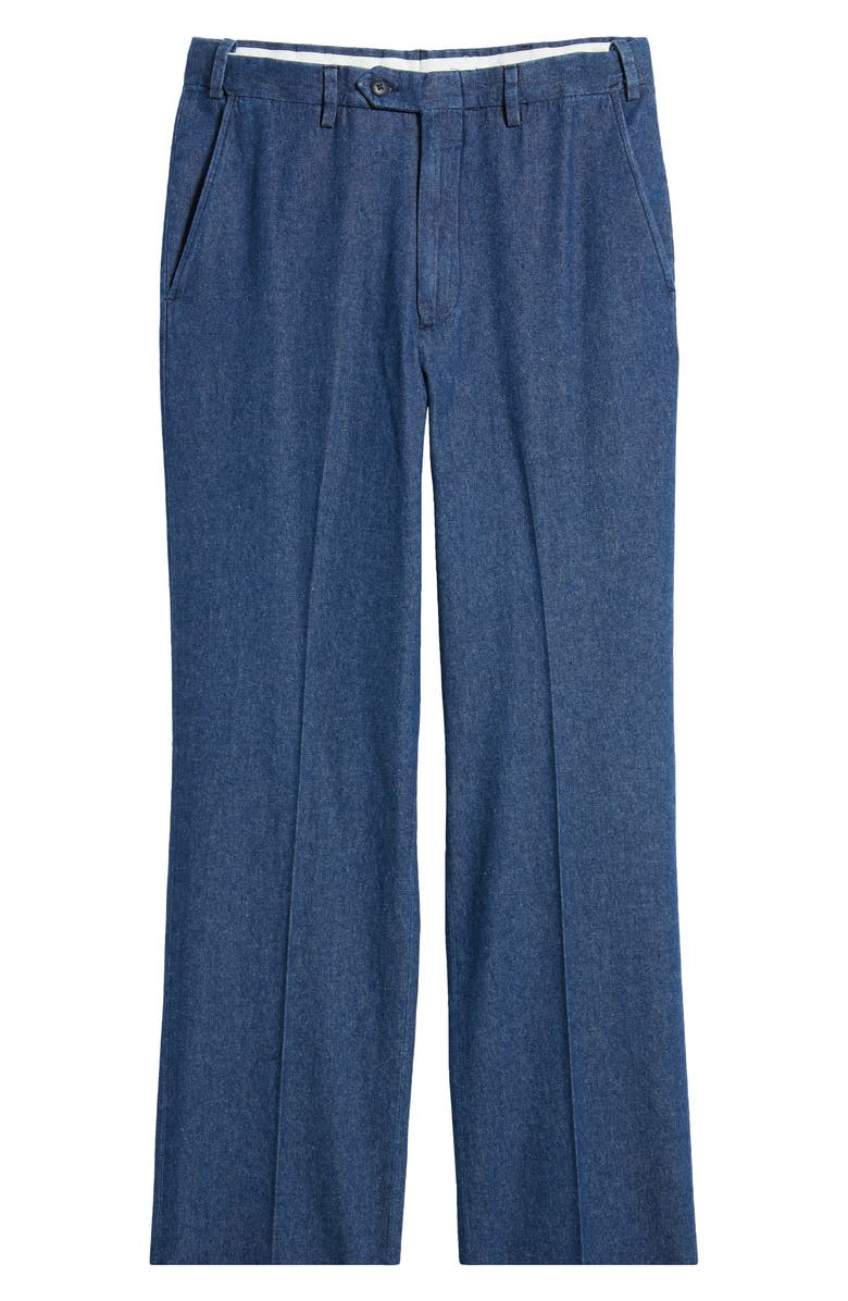 Berle Pleated Self Sizer Waist Flat Front Denim Trousers, Alternate, color, Navy