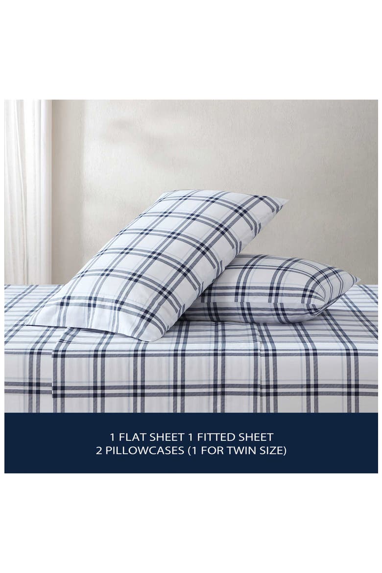 Ryan Cove Plaid 200-Thread Count Cotton Percale Sheet Set, Alternate, color, DARK BLUE