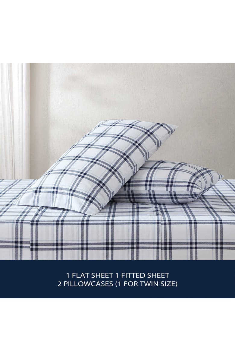 Nautica Ryan Cove Plaid 200-Thread Count Cotton Percale Sheet Set, Alternate, color, Dark Blue