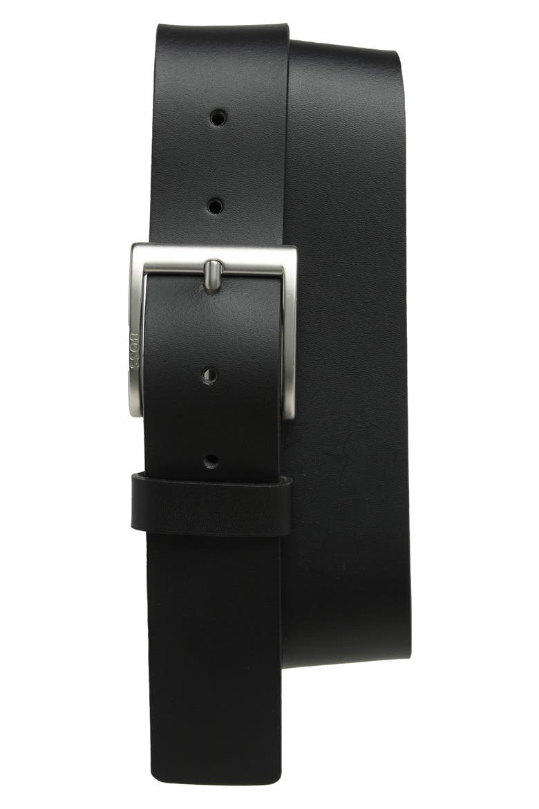 Umbe Casual Leather Belt, Main, color, BLK