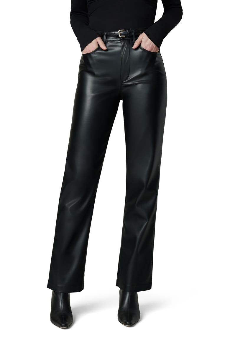 The Margot High Waist Relaxed Straight Leg Faux Leather Jeans, Main, color, BLACK