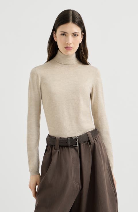 Sparkling cashmere and silk lightweight turtleneck sweater