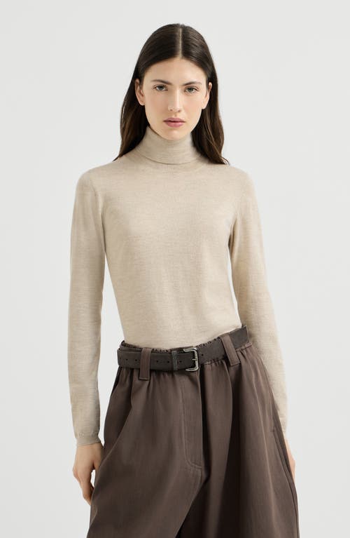 Brunello Cucinelli Sparkling cashmere and silk lightweight turtleneck sweater in Desert at Nordstrom, Size Xx-Large