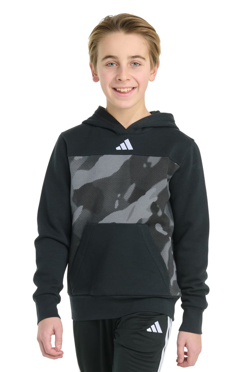 adidas Kids' Colorblock Camo Fleece Hoodie, Main, color, Black