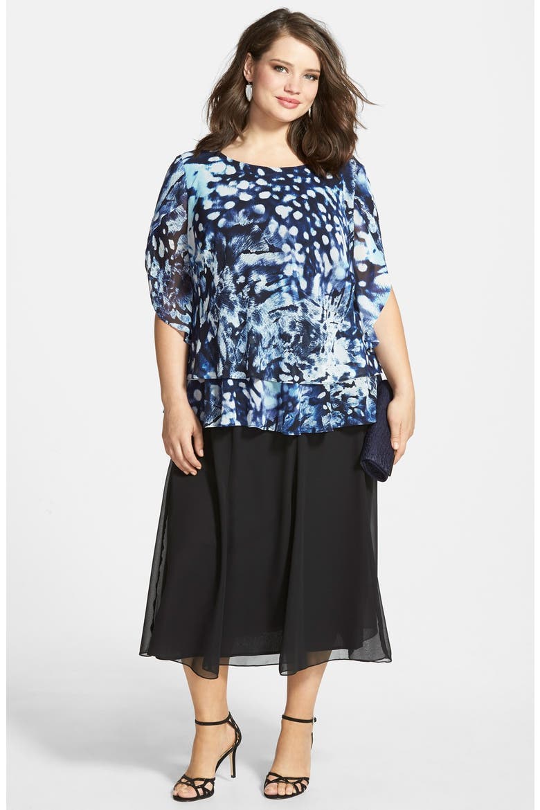 Chiffon Midi Skirt, Alternate, color, BLACK