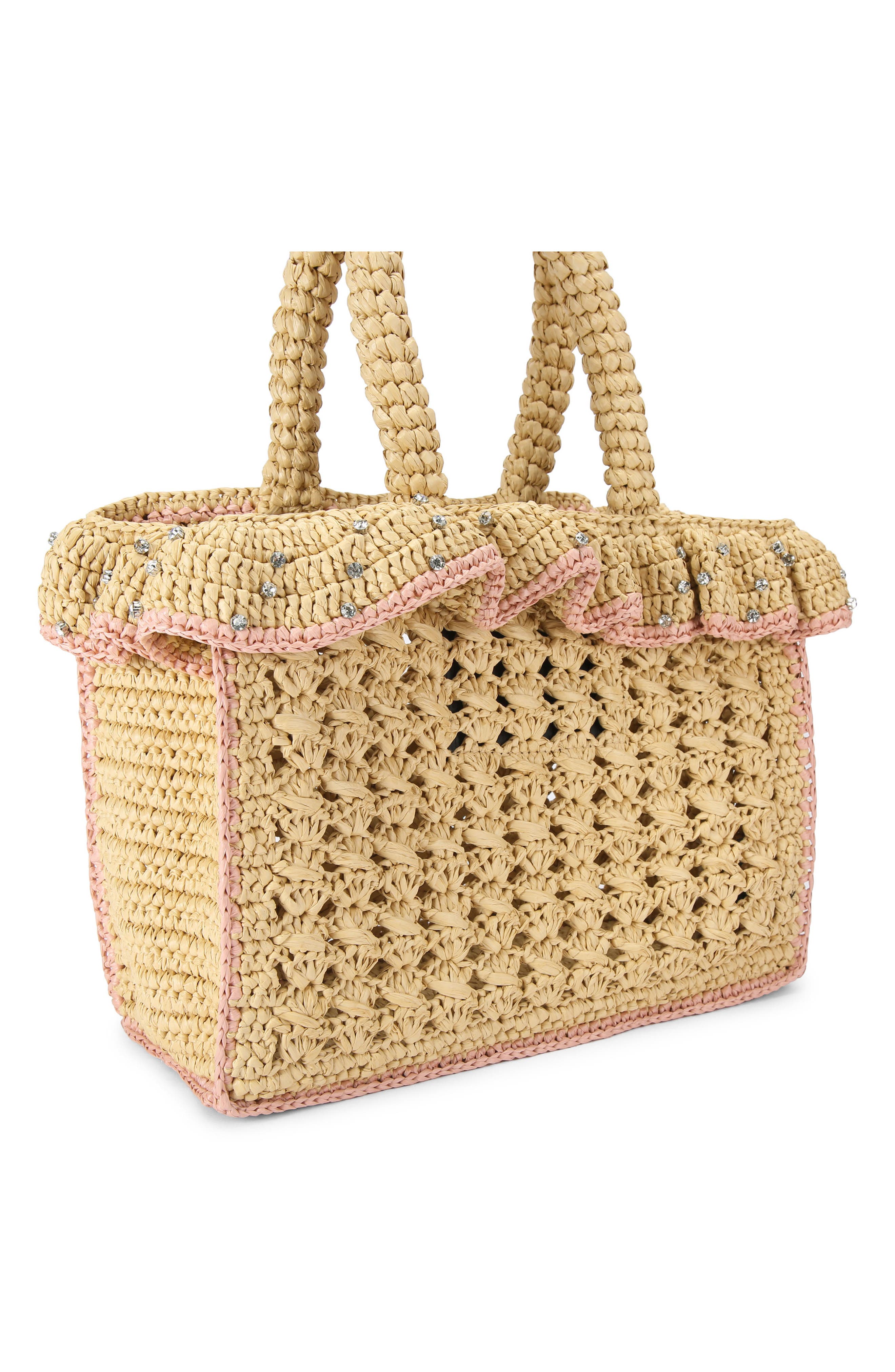 Kurt Geiger London Ruffle Woven Tote, Alternate, color, Open Beige