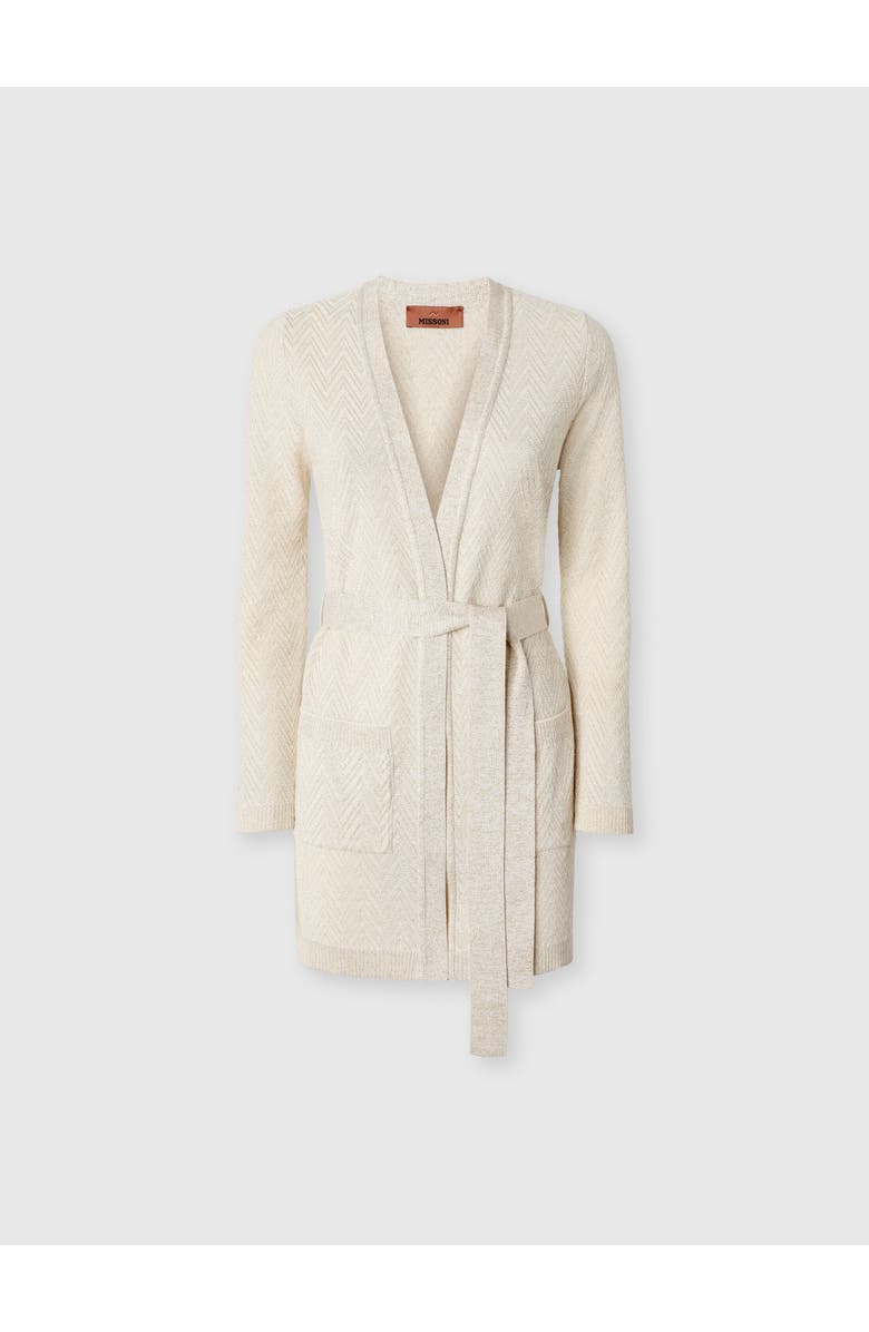 Missoni Chevron Pattern Belted Cardigan, Main, color, Beige