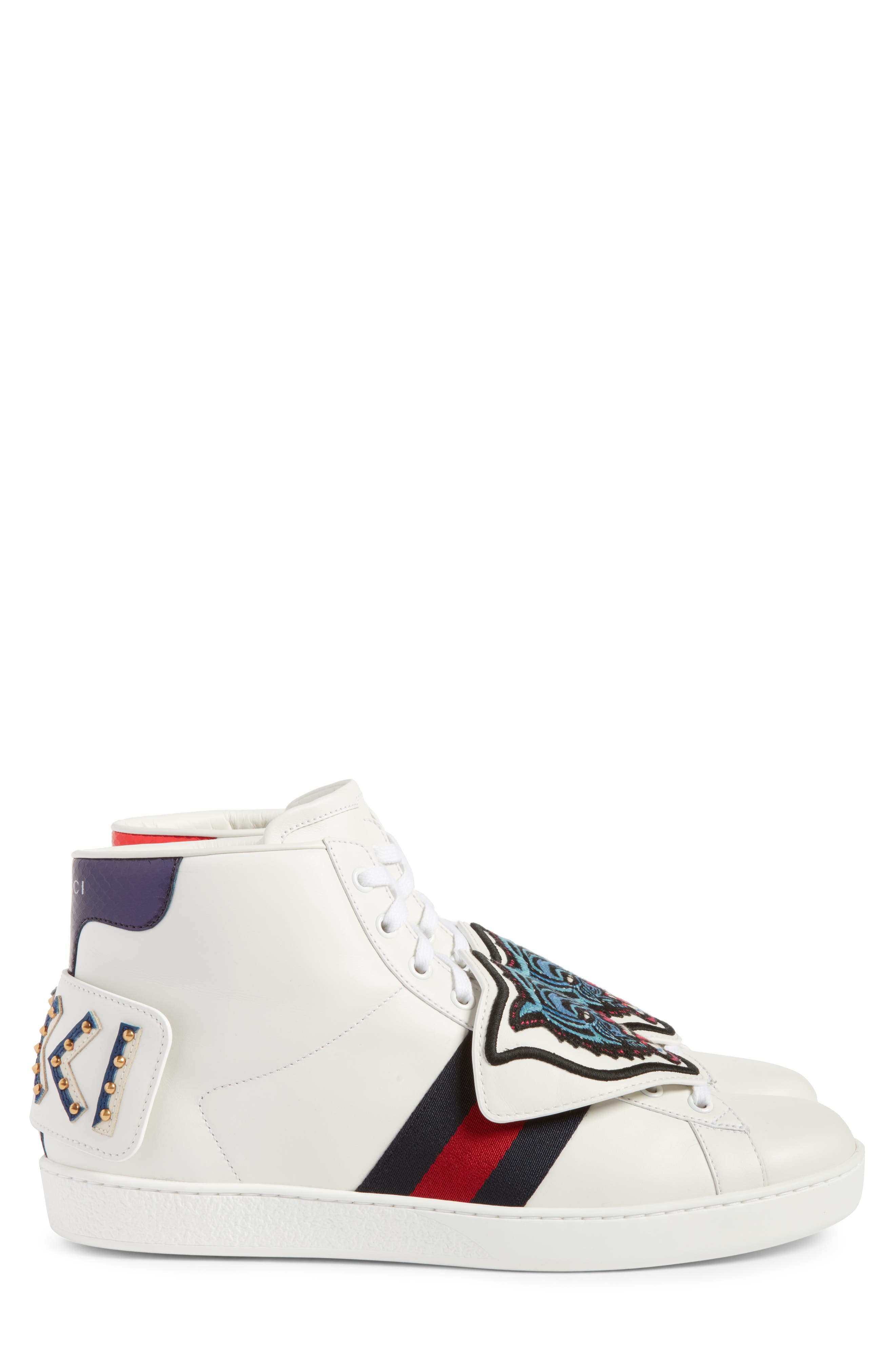Gucci New Ace Jaguar Embroidered Patch High Top Sneaker, Alternate, color, 