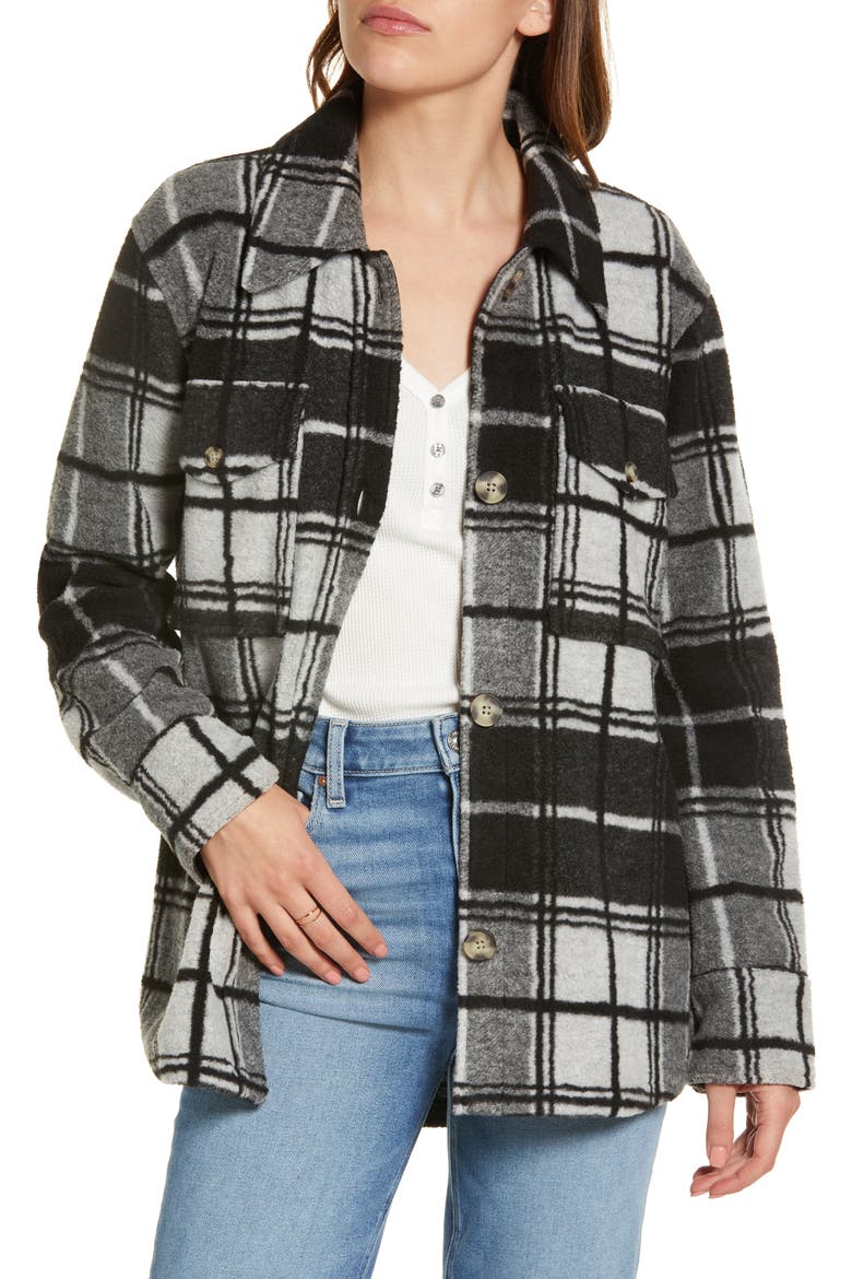 Holden High Pile Fleece Jacket, Main, color, BLACK CREAM PLAID