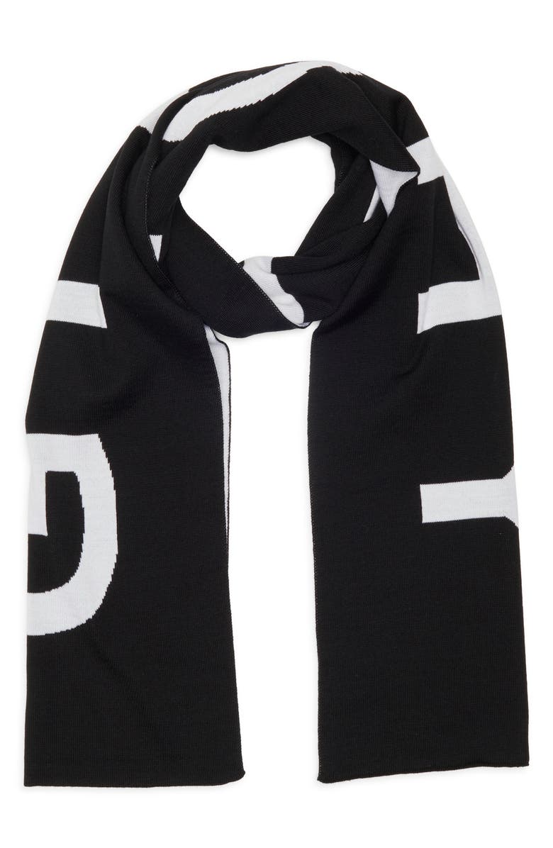 Givenchy Intarsia Logo Wool Scarf, Main, color, Black White
