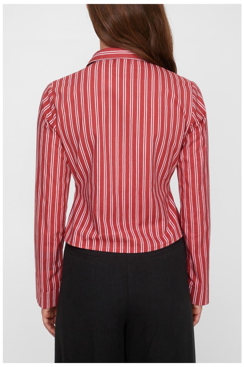 Fitted Stripe Crop Cotton Button-Up Shirt, Alternate, color, TOMATO RED