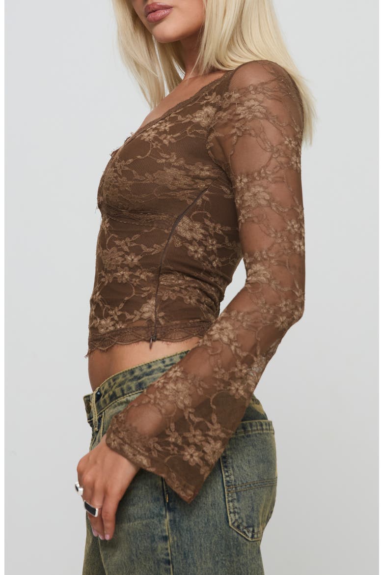 Pitter Long Sleeve Floral Mesh Top, Alternate, color, BROWN