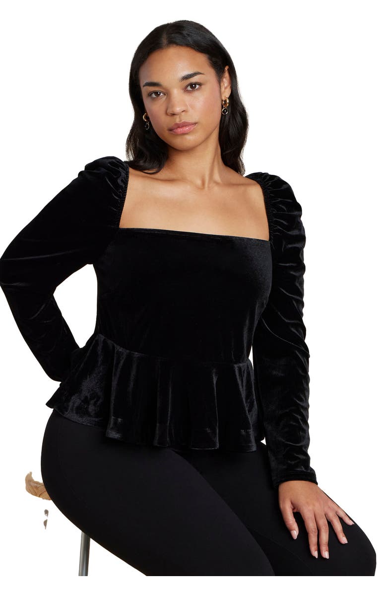 ELOQUII Velvet Peplum Top, Main, color, Black Onyx