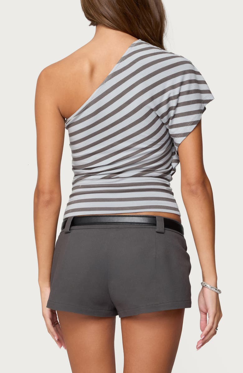 EDIKTED Stripe One-Shoulder Crop Top, Alternate, color, Gray