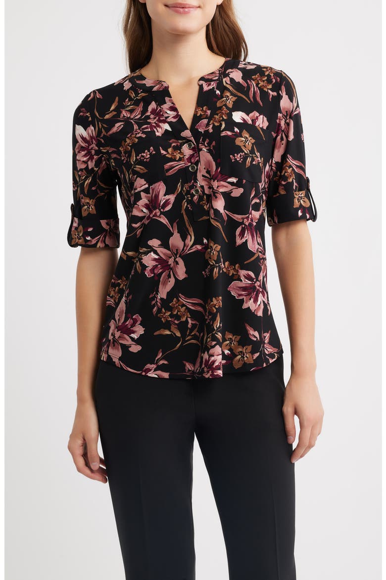 Print Roll Tab Shirt, Main, color, ANNE BLK S PRIMROSE MLT