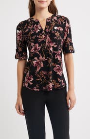 AK ANNE KLEIN Print Roll Tab Shirt