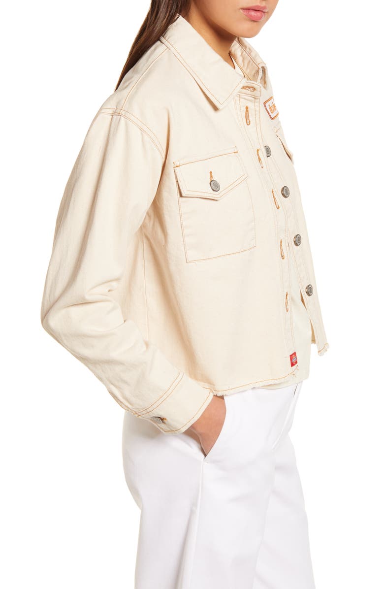 Dickies Logo Patch Crop Cotton Trucker Jacket, Alternate, color, 