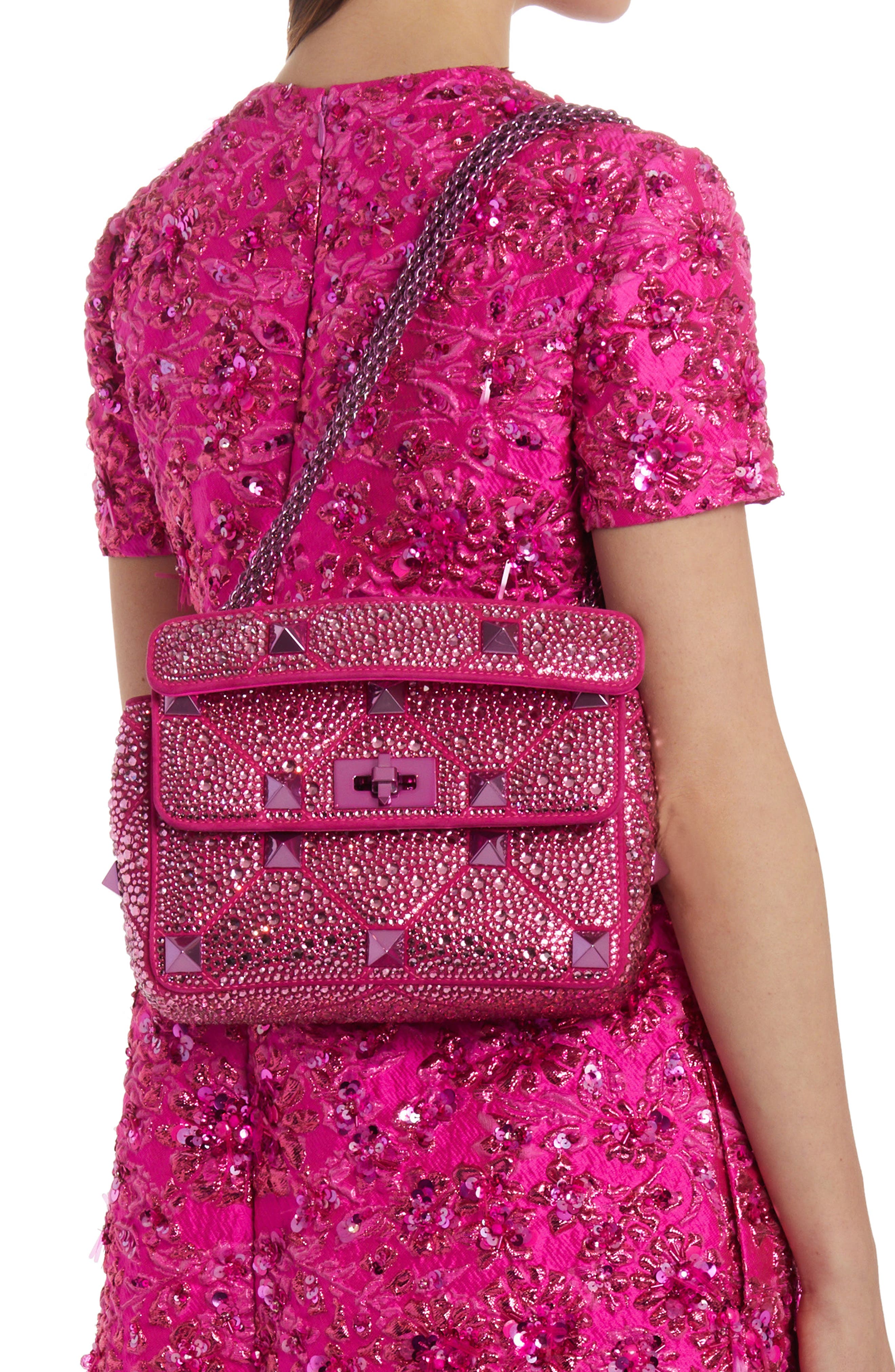 Medium Roman Stud Matelassé Leather Shoulder Bag, Alternate, color, ROSE/ PINK