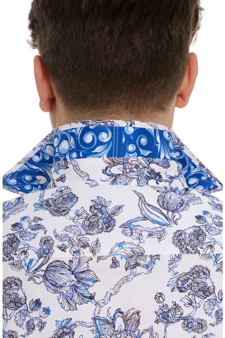 Sea Bloom Floral Stretch Cotton Button-Up Shirt, Alternate, color, BLUE/ WHITE