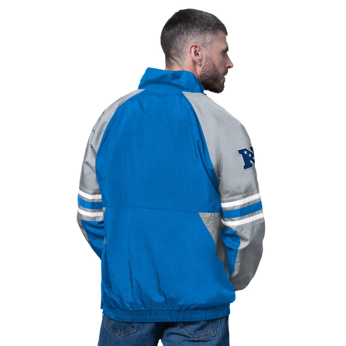 Men's Starter Blue Detroit Lions Prospect Half-Zip Pullover - image 2