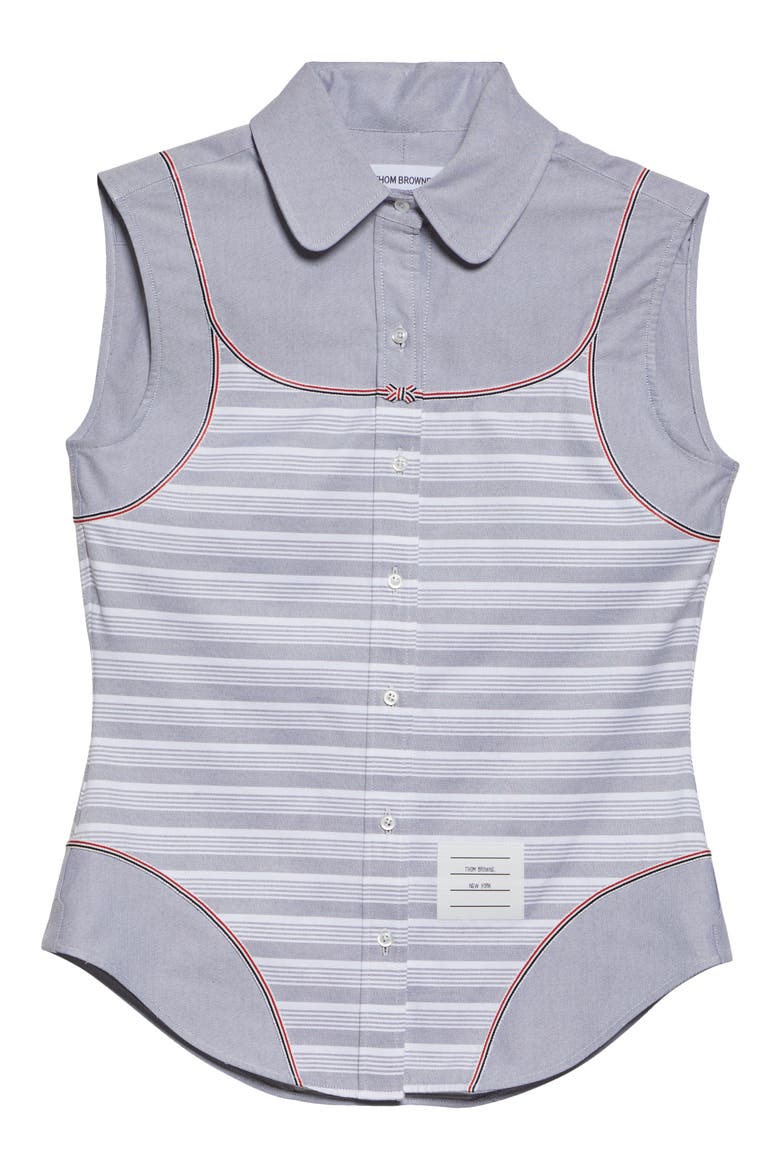 Bodysuit Effect Sleeveless Oxford Shirt, Alternate, color, NAVY