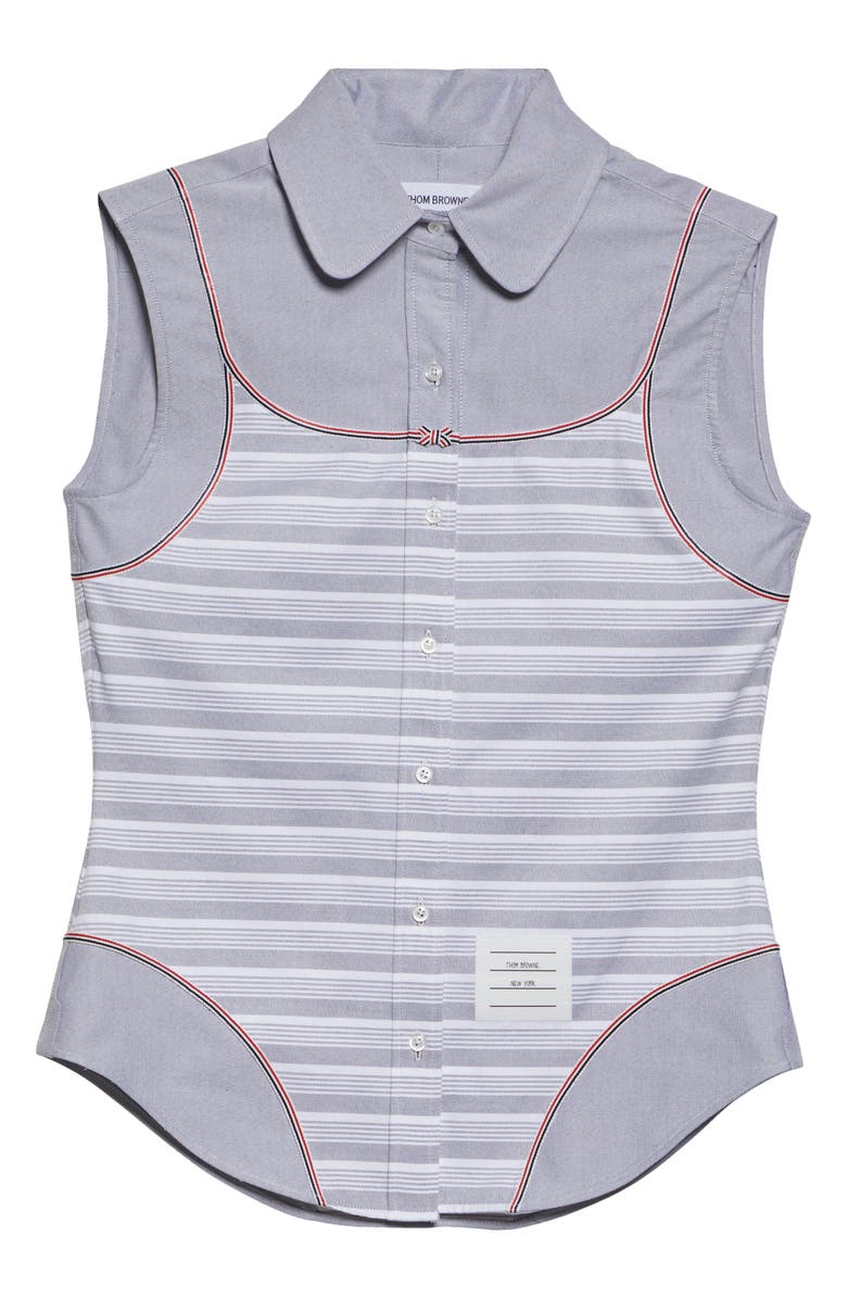 Thom Browne Bodysuit Effect Sleeveless Oxford Shirt, Main, color, Navy