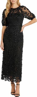 Maggy London Illusion Floral Appliqué Gown