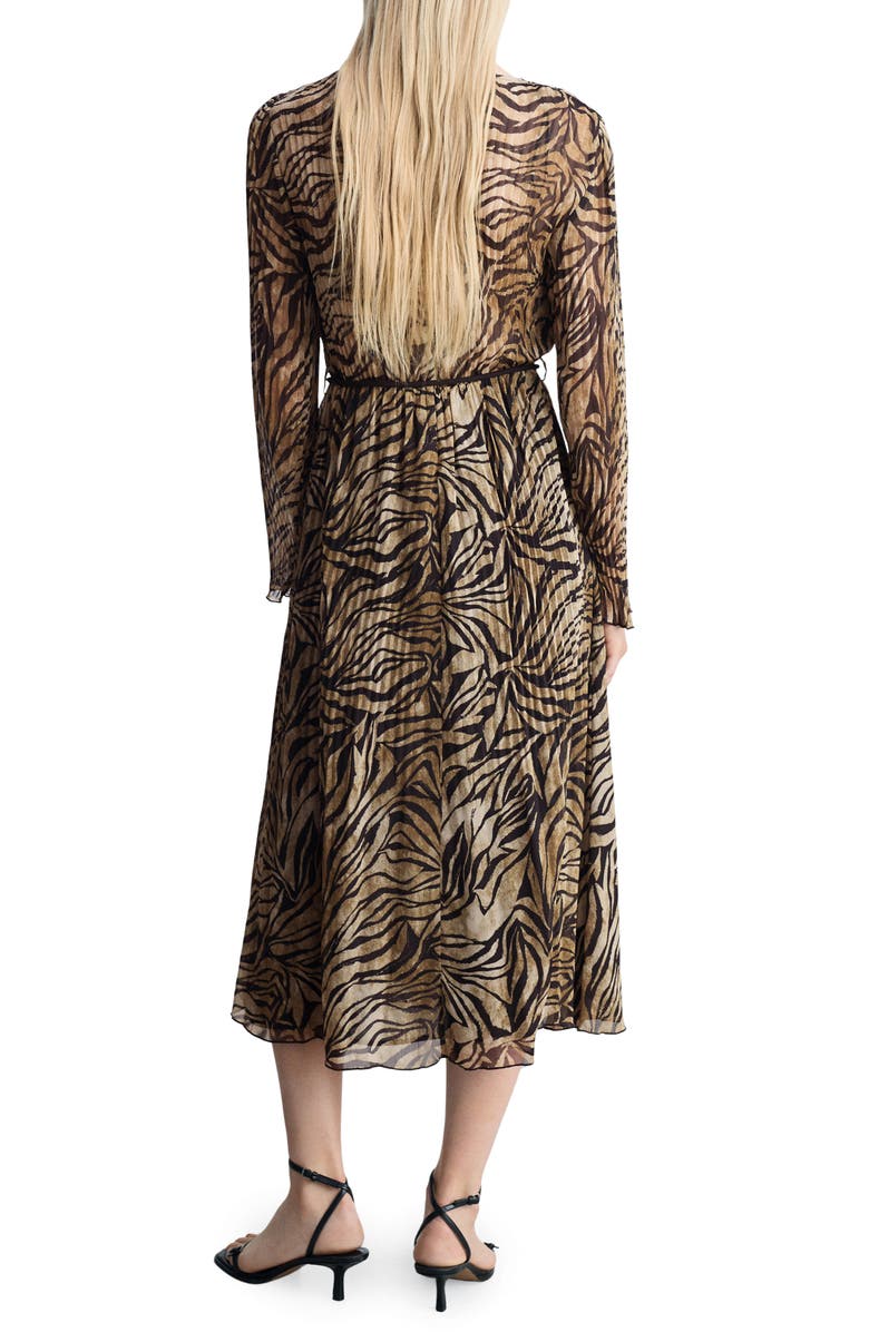 MANGO Leopard Print Pleated Long Sleeve Midi Dress, Alternate, color,