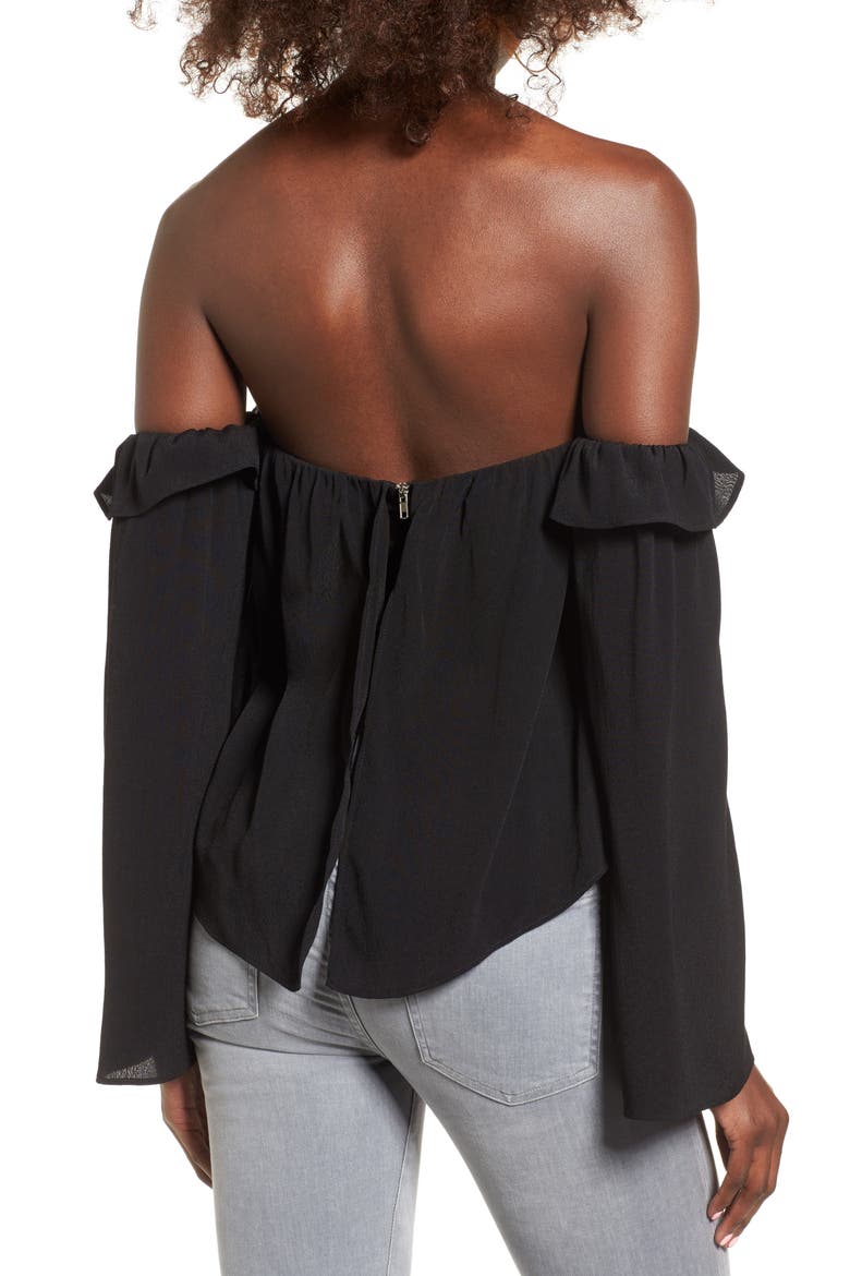 Ruffle Off the Shoulder Blouse, Alternate, color, BLACK