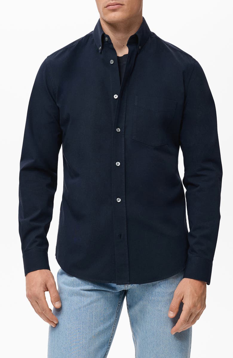 MANGO Regular Fit Button Down Shirt, Main, color, Navy