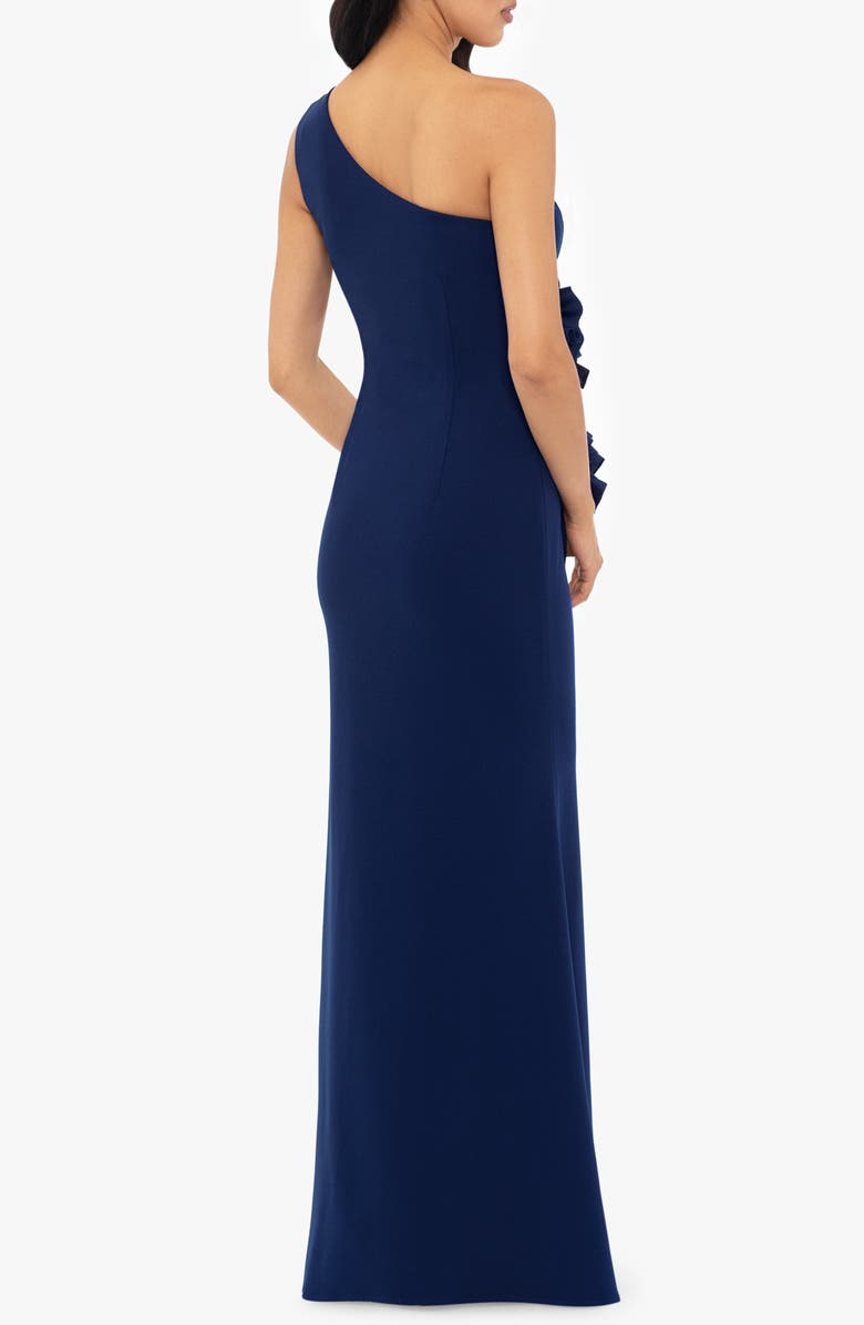 Betsy & Adam Rosette One-Shoulder Trumpet Gown, Alternate, color, Navy