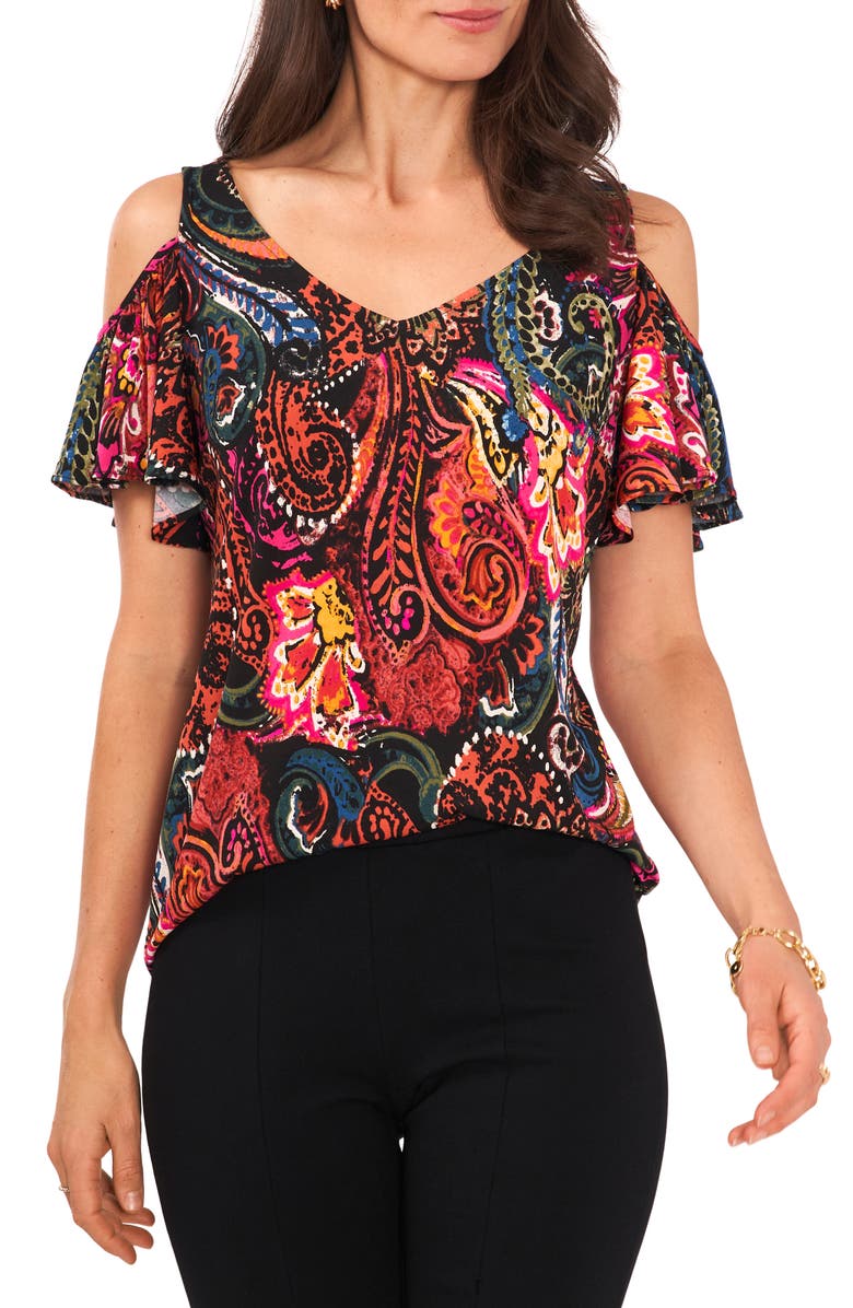 Chaus Print Cold Shoulder Top, Main, color, 