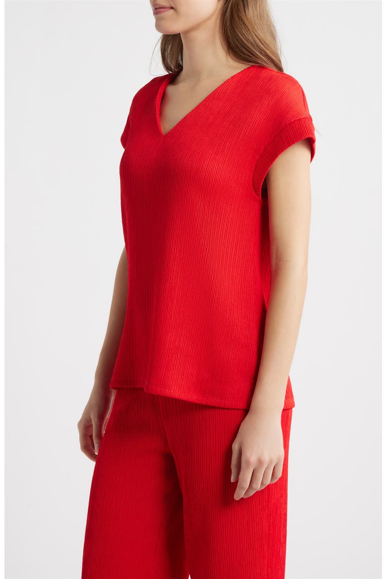 Knit V-Neck Top, Alternate, color, BEGONIA RED