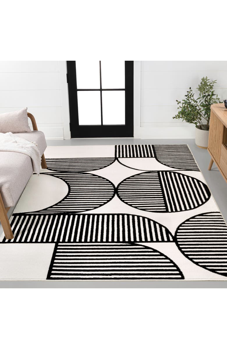 JONATHAN Y Nordby High-Low Geometric Arch Scandi Striped Indoor/Outdoor Area Rug, Alternate, color, Black/White