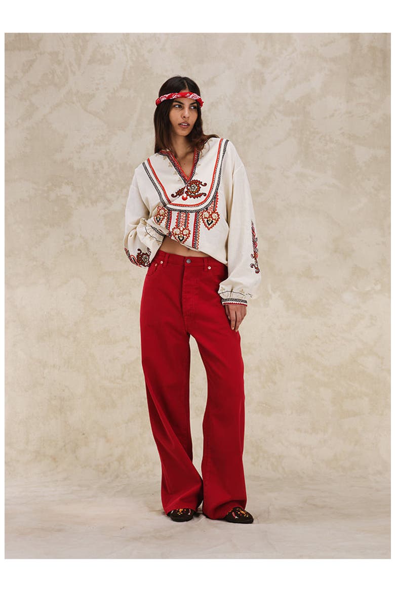 Wide Leg Cotton Pants, Alternate, color, RED
