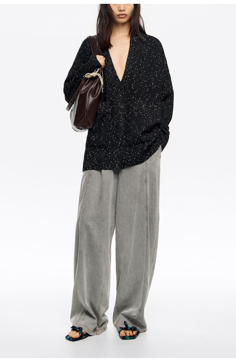 Bimba y Lola Long Neps Cardigan, Alternate, color, Black